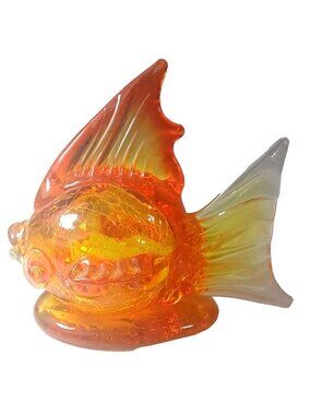Blenko ? Amberina Orange Gold Fish Crackle Glass Figurine HollowKoi Goldfish